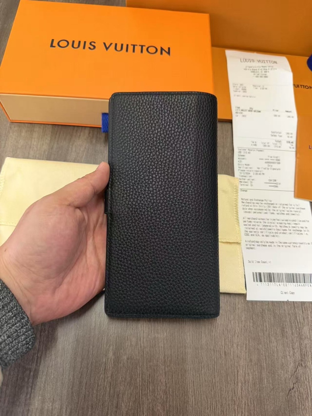 Louis Vuitton Black Pebbled Leather Long Wallet with Gold LV Emblem - Picture 2 of 16